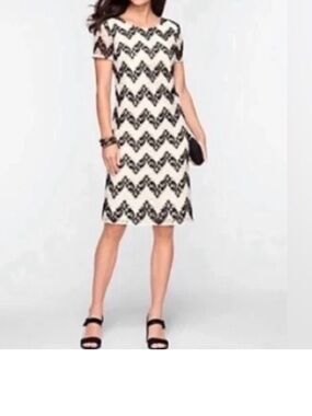 Talbots-Crochet Sheath Dress Classic Chevron Cream Black lined 4P